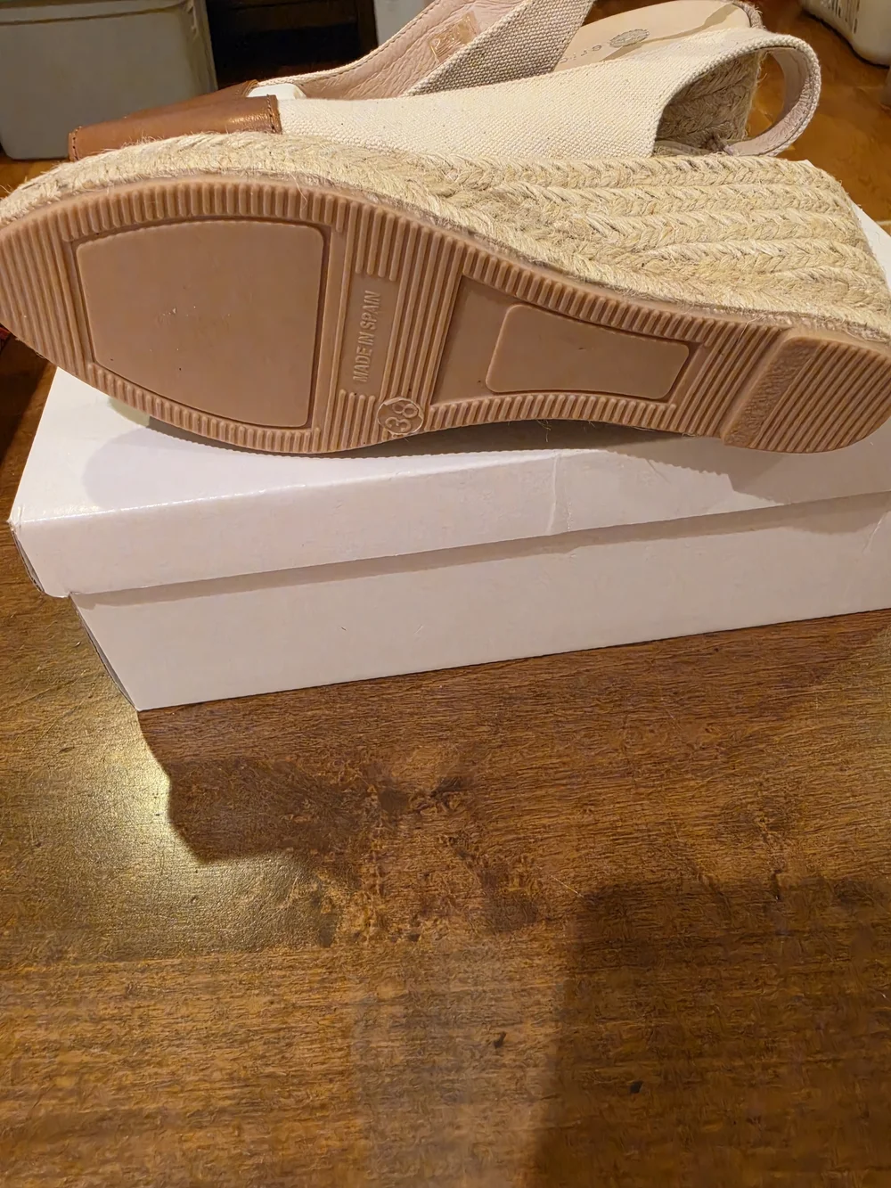 Eric Michael Tan Leather and Cream Canvas Espadrille Wedges
